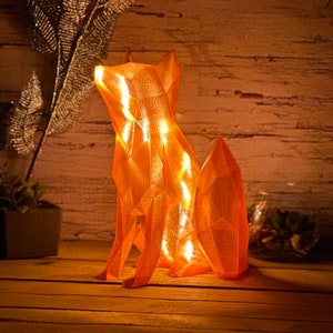 Fox Light, Red, with LED Light, Home Decor, Low Poly