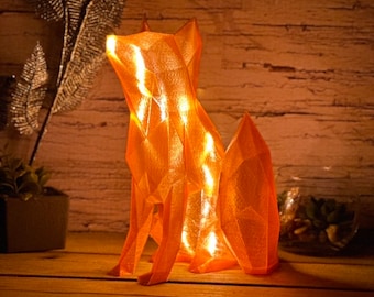 Fox Light, Red, with LED Light, Home Decor, Low Poly