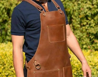 Tablier en cuir, tablier en cuir pour hommes, travail du bois de tablier en cuir, forgeron de tablier en cuir, tablier en cuir pour barbecue, cadeau de chef, tablier de chef, tablier de barbecue