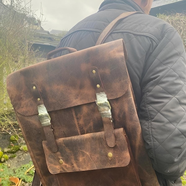 Personalized Brown Leather Backpack, Men's Rucksack, Hipster Style