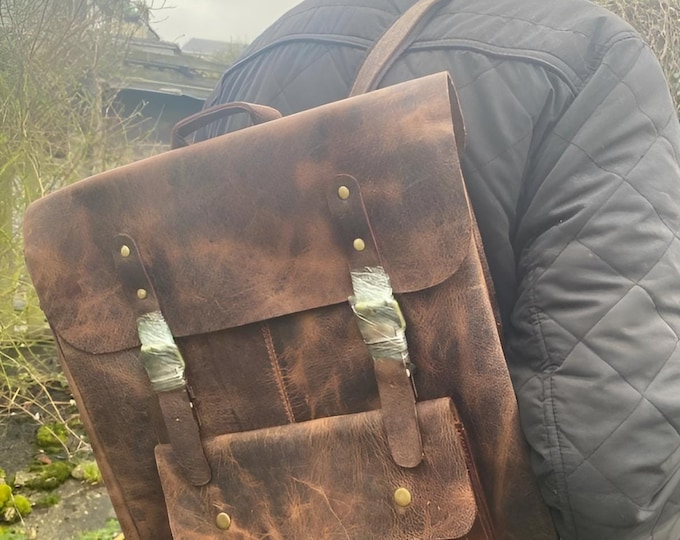 Personalized Brown Leather Backpack, Men's Rucksack, Hipster Style