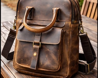 Personalized Leather Messenger Bag: Distressed Laptop Briefcase