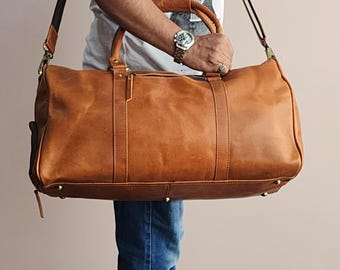 Leather Duffle Bag, Large Travel Bag, Mens Leather Weekend Bag, Personalized Outdoor Bag, Holdall Bag, Groomsmen Gift Bag Christmas Gifts