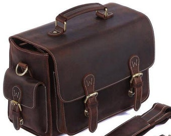 Personalized Leather Camera Bag, Camera Satchel Bag, Vintage Shoulder Camera Bag For Nikon, Canon, Sony DSLR, Real Leather Saddle Bag Gifts