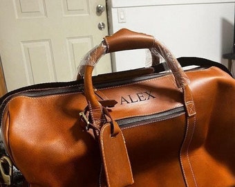 Personalized Duffle Bag Dopp Kit Bag Luggage Tag Combo Gift, Best Groomsmen Gift, Christmas Gift, Leather Toiletry Bag, Leather Duffle, Gift