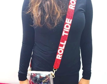 Beaded purse strap, gameday purse strap, college purse strap, stadium purse strap, roll tide strap, crossbody purse strap gift for her cyber