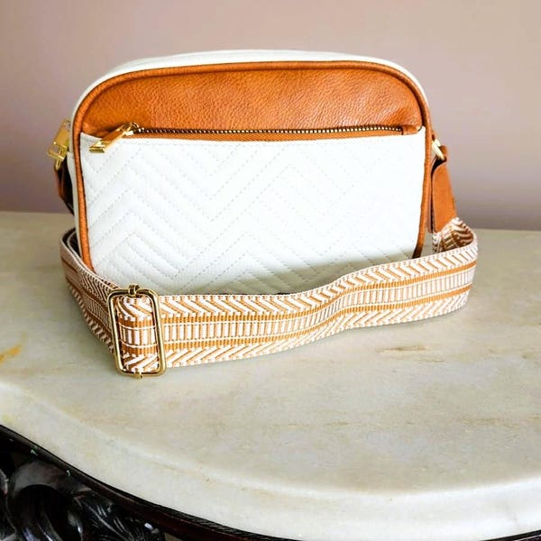 Quilted Vegan Leather Crossbody Bag, Adjustable Wide Strap