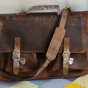 Bolso bandolera de piel de búfalo hecho a mano, bolso para ordenador portátil, bolso de mano para oficina, maletín, bolso de mensajero rústico vintage para hombres y mujeres, regalos de Navidad