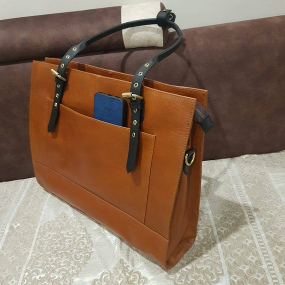 Leren tas voor op kantoor. Er past een laptop in tot 15 inch. Handgemaakte vintage tas voor dames voor alle gelegenheden perfect als cadeau. Etsy Nederland
