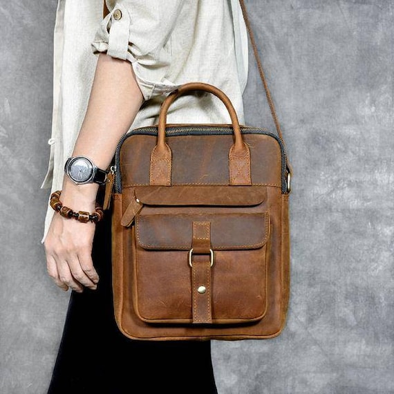 Men Leather Handbag Shoulder Bag IPAD Business Messenger Crossbody Casual 