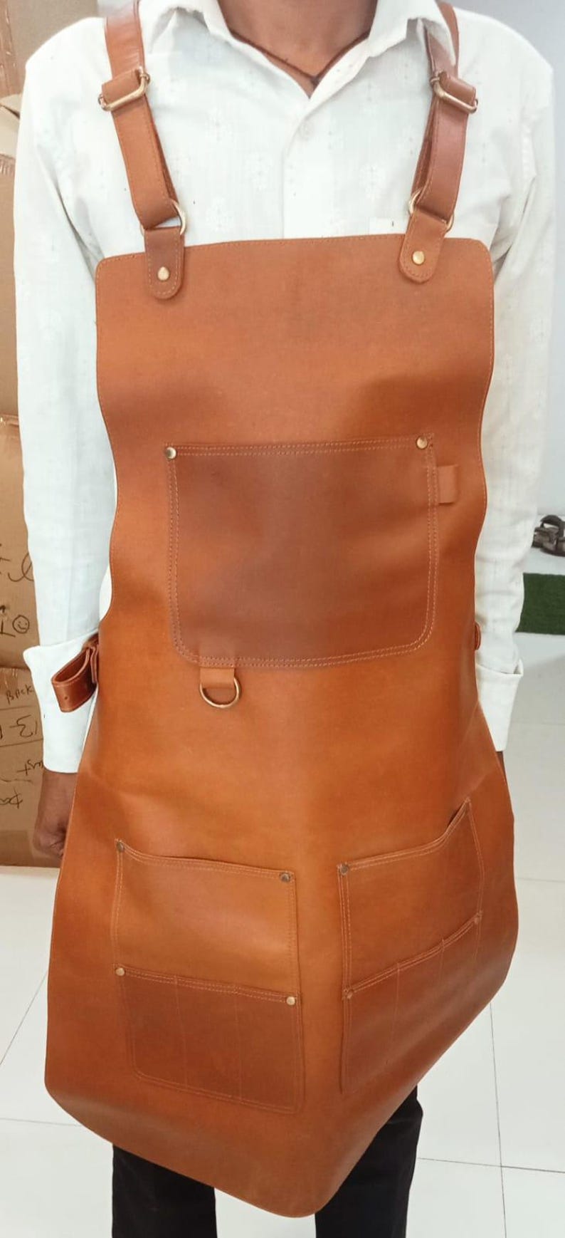 Cowhide Leather Apron, Adjustable Straps, Fire Prevention image 4