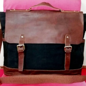 Waxed Canvas Messenger Bag| Leather Laptop Bag | Handbag for Women | Shoulder Bag for Men