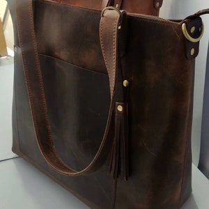 Braune Leder Henkeltasche für Frau große Arbeit Geldbörse Shopper handgefertigte Büro Tasche für Mutter Freundin Jahrestag Valentine Geschenk für sie