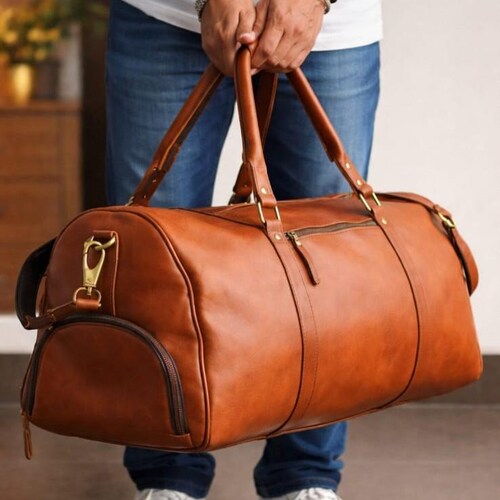 Bolsa de lona de cuero personalizada, bolsa de viaje grande de fin de semana con diseño de búfalo