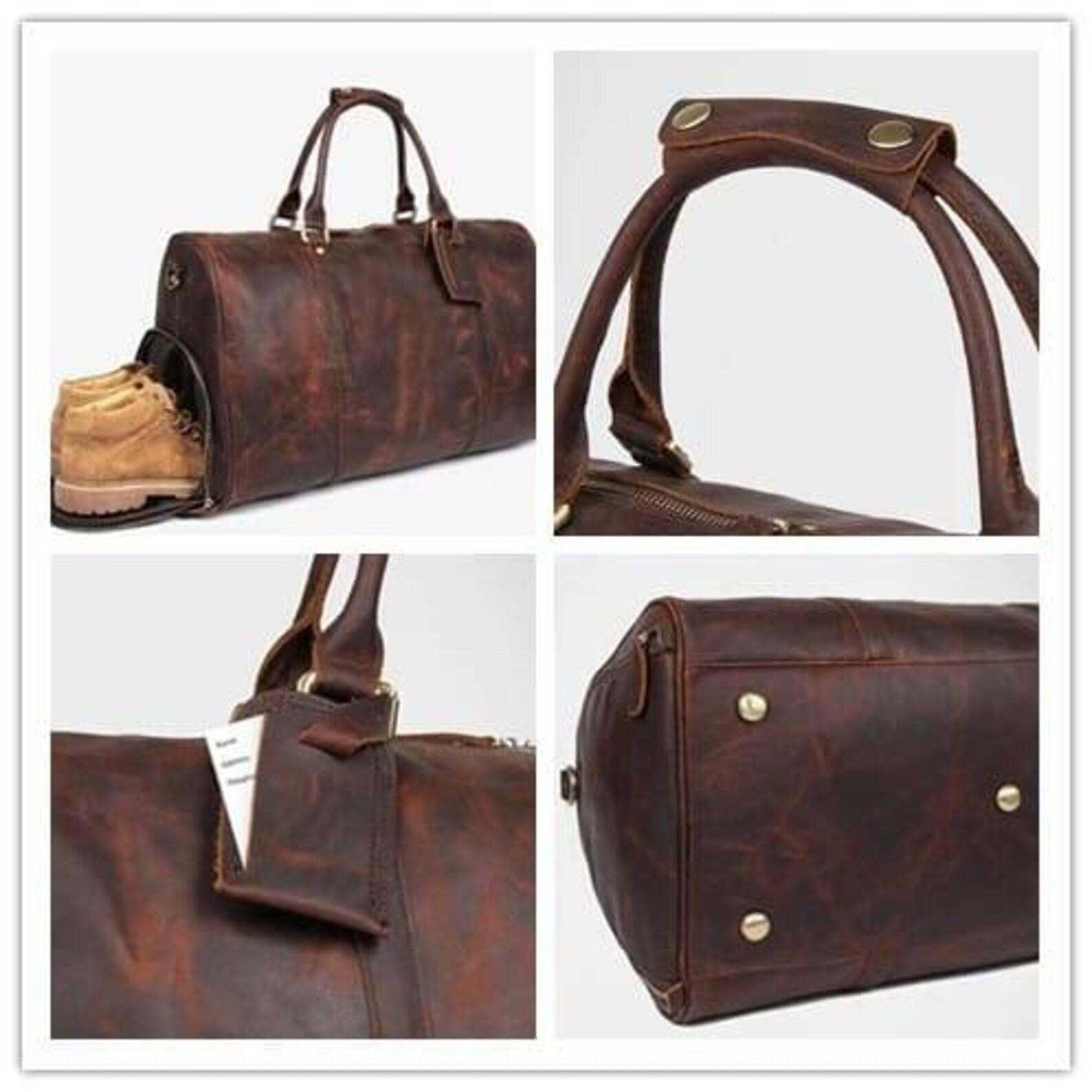 Handmade Leather Duffle Bag With Shoe Compartment Personalized Etsy