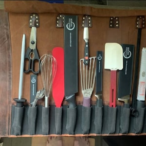 Leather Knife Roll, Personalized Chef Roll, Monogrammed Knife Bag, Large Knife Storage Case