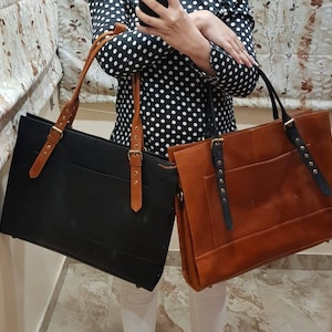 Leather bag for office. Fits a laptop up to 15 inches. Handmade vintage bag for women for all occasions, Christmas Gift for Her Cyber Sale