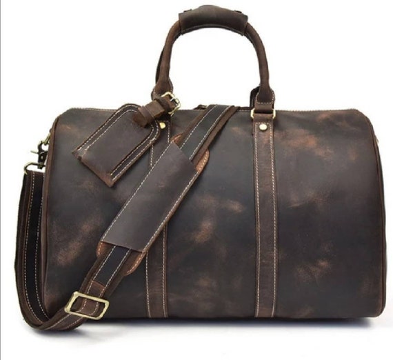 Personalized Full Grain Leather Travel Bag with shoe Pouch Weekend