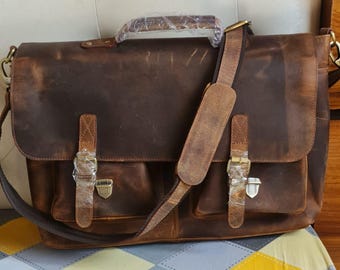 Handmade Buffalo Leather Messenger Cross-body Laptop Bag, Travel Handbag, Office Handbag Briefcase, Rustic Bag, Best Valentine Gift For Men
