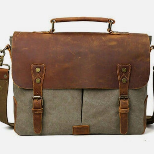 Personalized Waxed Canvas Messenger Bag Men Satchel Briefcase - Etsy
