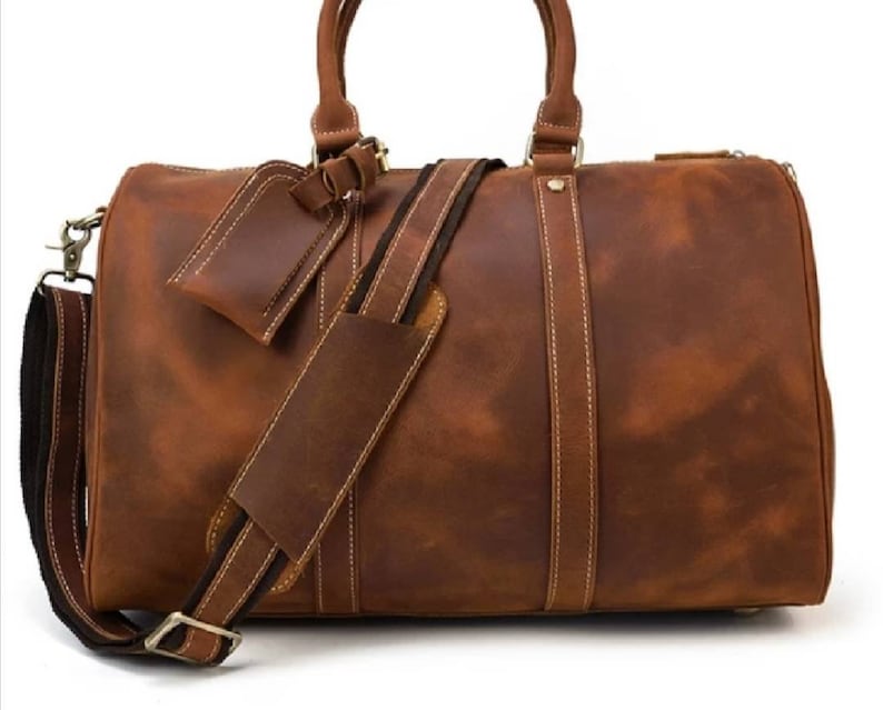 Personalized Mens Travel Bag, Full Grain Leather Duffel Bag, Monogrammed Duffle Bag, Weekend Luggage Bag,Unique Valentine Gifts,Carry-on Bag image 9