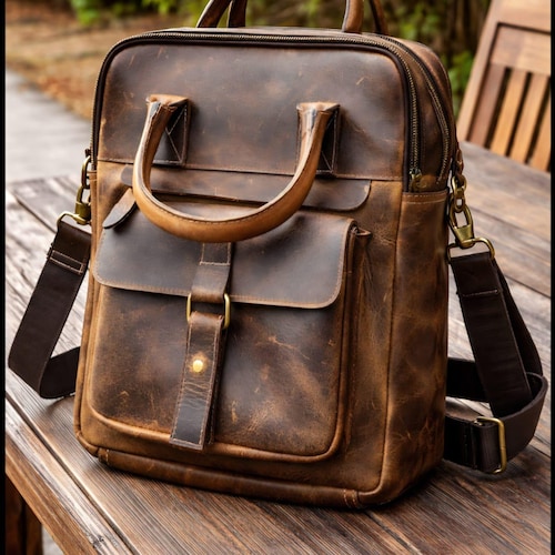 Sac messager en cuir personnalisé : porte-documents pour ordinateur portable effet vieilli