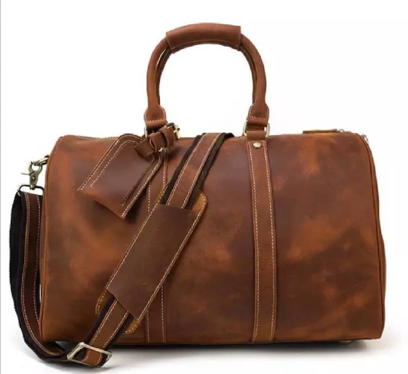 Personalized Mens Travel Bag, Full Grain Leather Duffel Bag, Monogrammed Duffle Bag, Weekend Luggage Bag,Unique Christmas Gifts,Carry-on Bag image 6