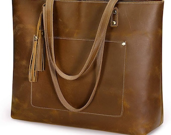 Brown Full Grain Leather Tote. Valentines day gift. Gift for Her