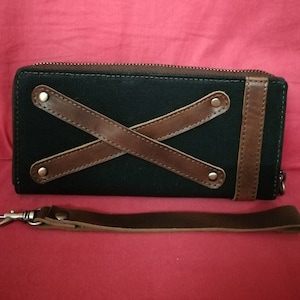 Portefeuille en cuir et toile cirée pour femmes, portefeuille à fermeture éclair complète, bracelet