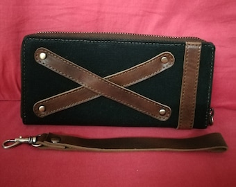 Waxed Canvas leather wallet women full Zipper wallet wristlet