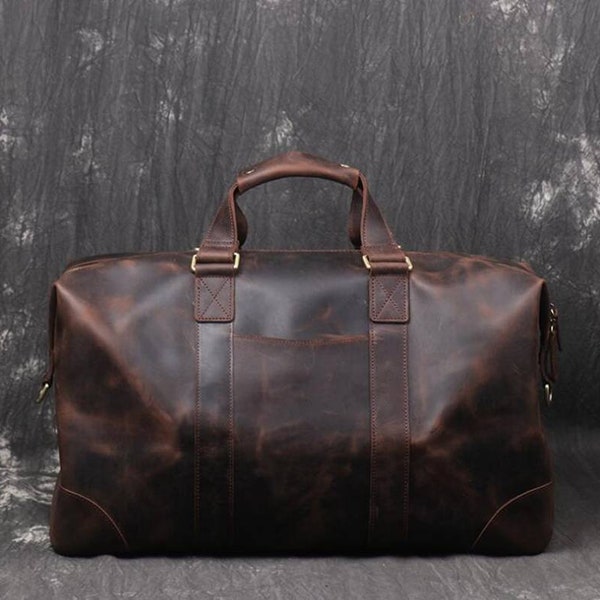 Leather Duffle Bag, Large Travel Bag, Mens Leather Weekend Bag, Personalized Outdoor Bag, Holdall Bag, Groomsmen Gift Bag Cyber sale Friday