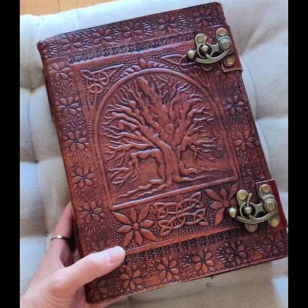 Handmade Large 10" Celtic Tree Embossed Leather Blank Vintage Journal Diary - Cotpic bound EXTRA THICK, Notebook Sketchbook - Valentine Gift