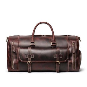 Personalized Mens Travel Bag, Full Grain Leather Duffel Bag, Monogrammed Duffle Bag, Weekend Luggage Bag,Unique Christmas Gifts,Carry-on Bag image 2