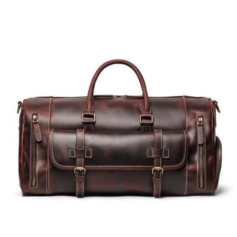 Personalized Mens Travel Bag, Full Grain Leather Duffel Bag, Monogrammed Duffle Bag, Weekend Luggage Bag,Unique Christmas Gifts,Carry-on Bag image 2