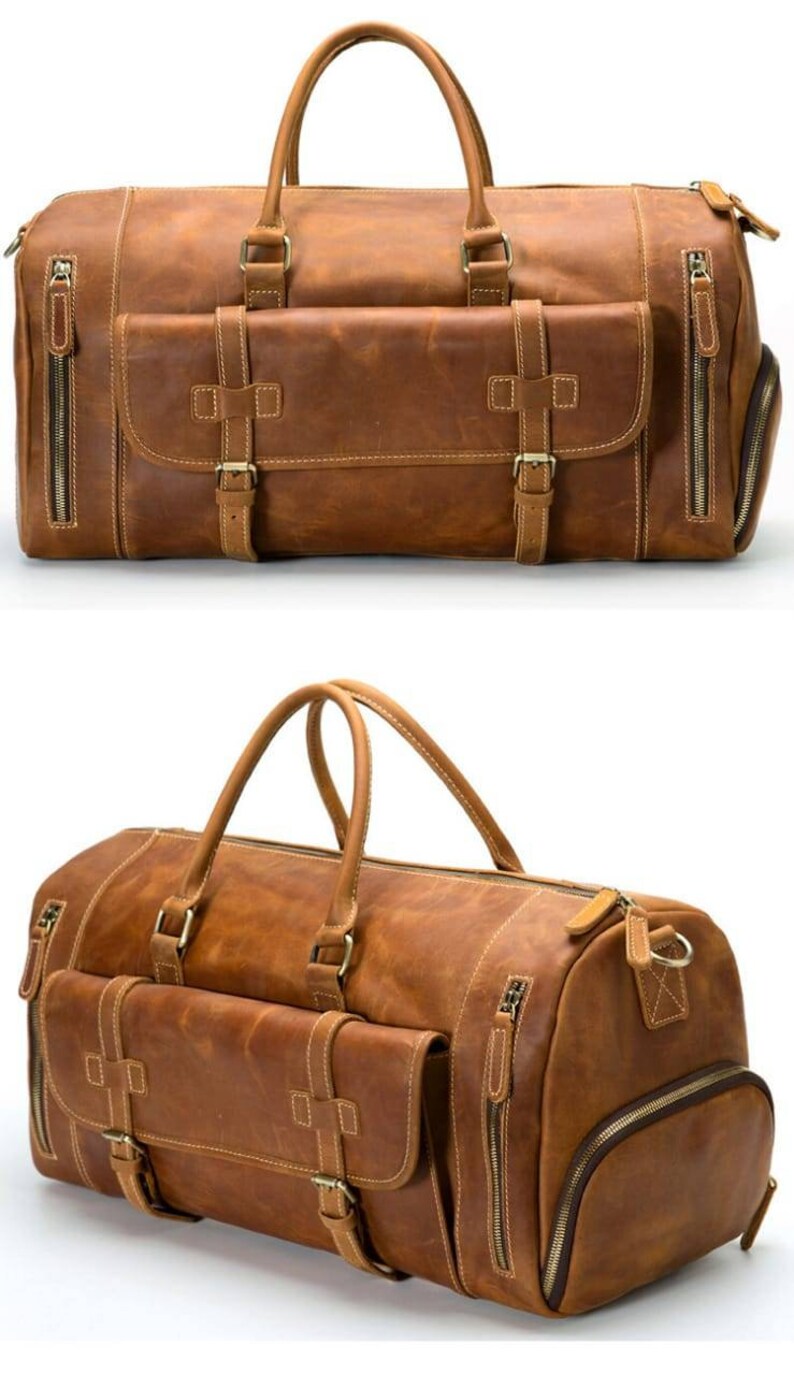 Handmade Leather Duffle Bag With Shoe Compartment Personalized Etsy