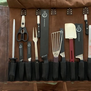 Personalized Leather Chef Knife Roll Monogrammed Knife Storage Roll Gift for Chef Christmas Gift Cyber Sale Cyber Monday Sale Shoulder Strap