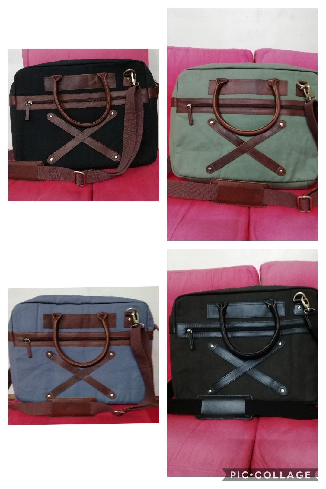 Waxed Canvas Messenger Bag Leather Laptop Bag Handbag for | Etsy