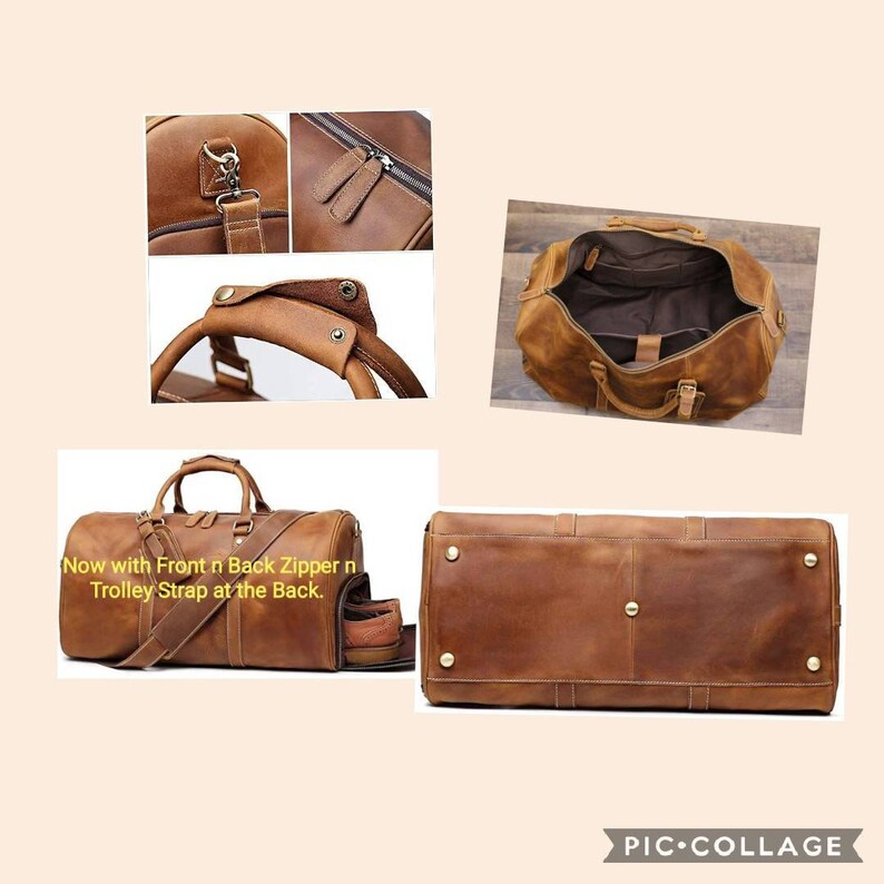 Personalized Mens Travel Bag, Full Grain Leather Duffel Bag, Monogrammed Duffle Bag, Weekend Luggage Bag,Unique Valentine Gifts,Carry-on Bag image 5