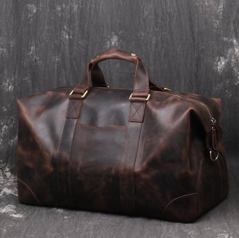 Personalized Mens Travel Bag, Full Grain Leather Duffel Bag, Monogrammed Duffle Bag, Weekend Luggage Bag,Unique Valentine Gifts,Carry-on Bag Brwn Expandable 20 inches