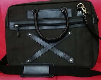 Personalized Waxed Canvas Messenger Bag | Leather Laptop Satchel