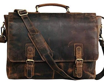 Personalized Genuine leather messenger bag laptop bag shoulder bag for women gift for men office bag work briefcase rustic bag Large Satchel