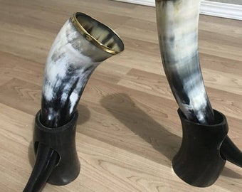 Viking Drinking Horn Stand Leather Holster Beer Mug