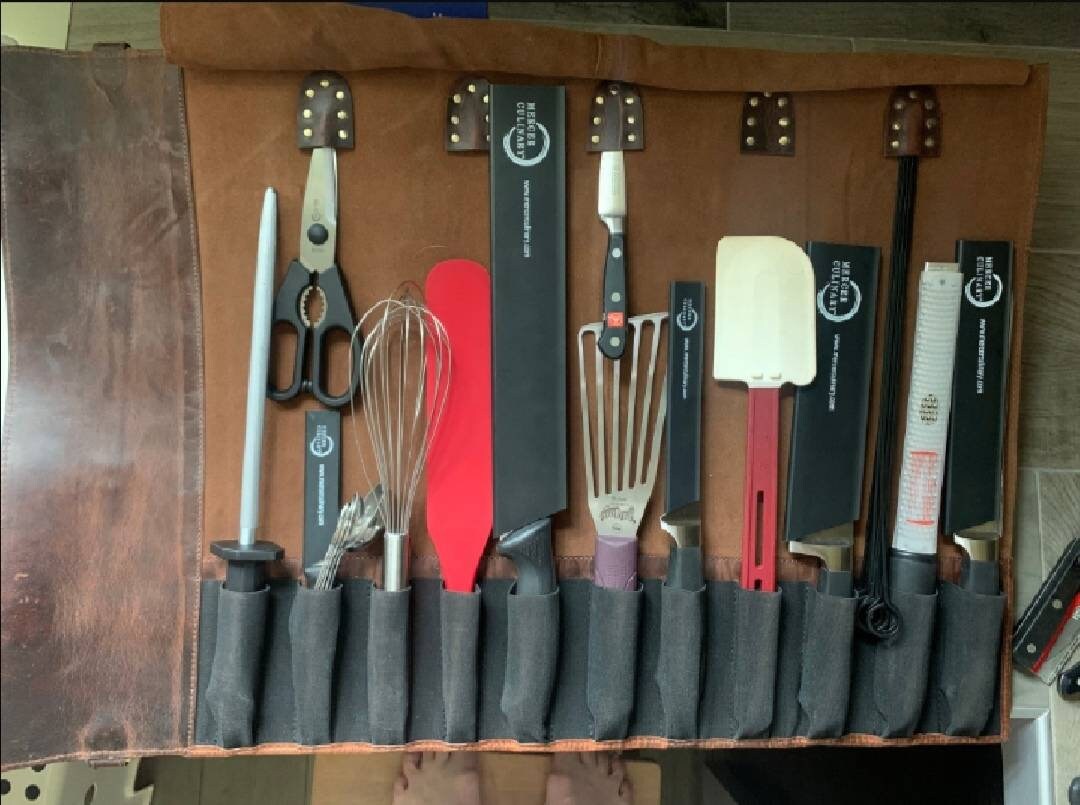 Leather Knife Roll Storage Bag Gift for chef Elastic and Etsy