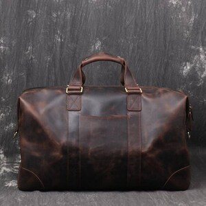 Personalized Mens Travel Bag, Full Grain Leather Duffel Bag, Monogrammed Duffle Bag, Weekend Luggage Bag,Unique Christmas Gifts,Carry-on Bag image 7