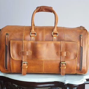 Full Grain Leather Duffle Bag/Monogrammed Leather Weekender Bag/Leather Holdall For Men/Christmas Gifts For Him/Personalised Gift For Him