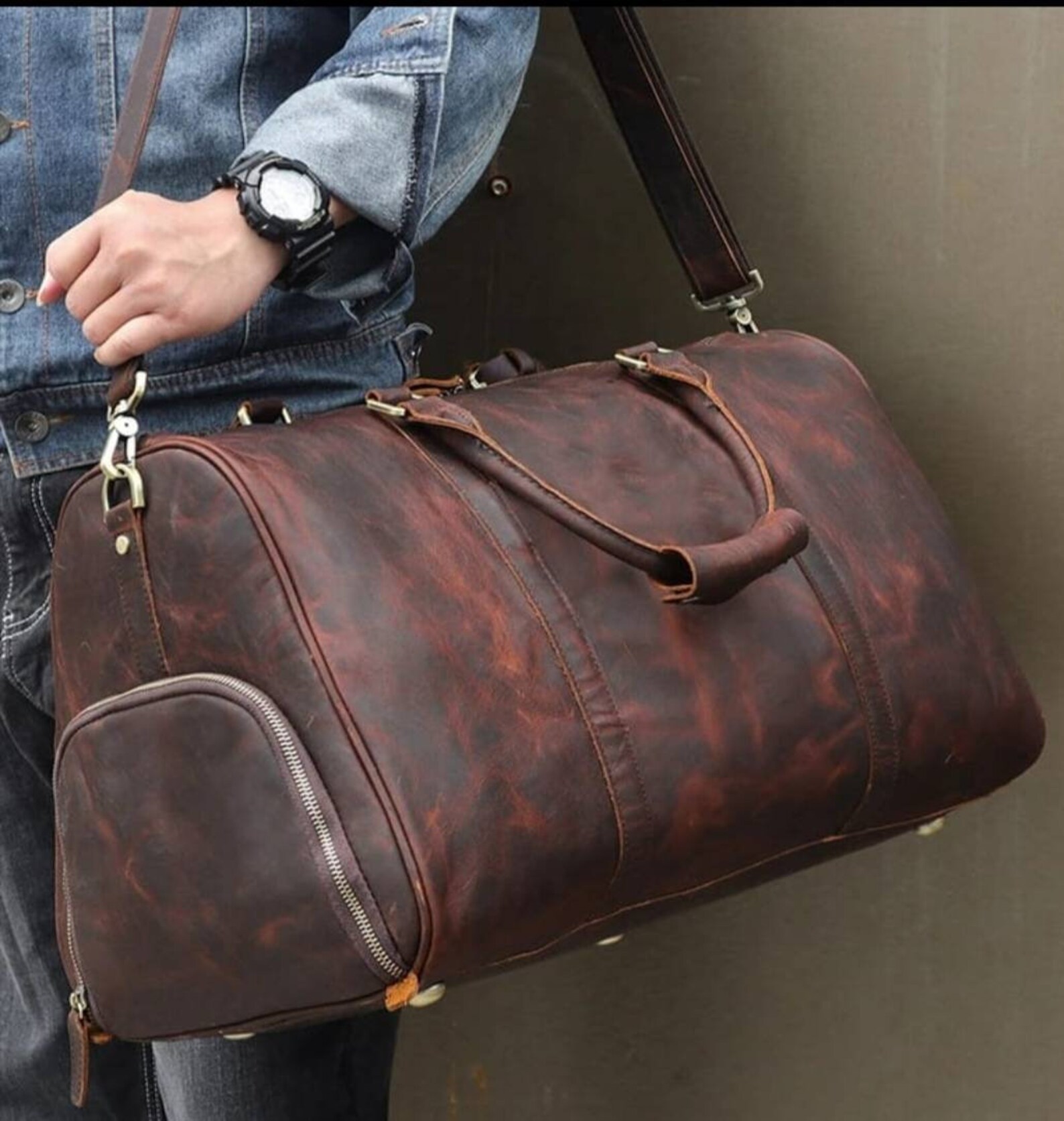 Monogrammed Leather Duffle Bag Men Groomsmen Gift Etsy