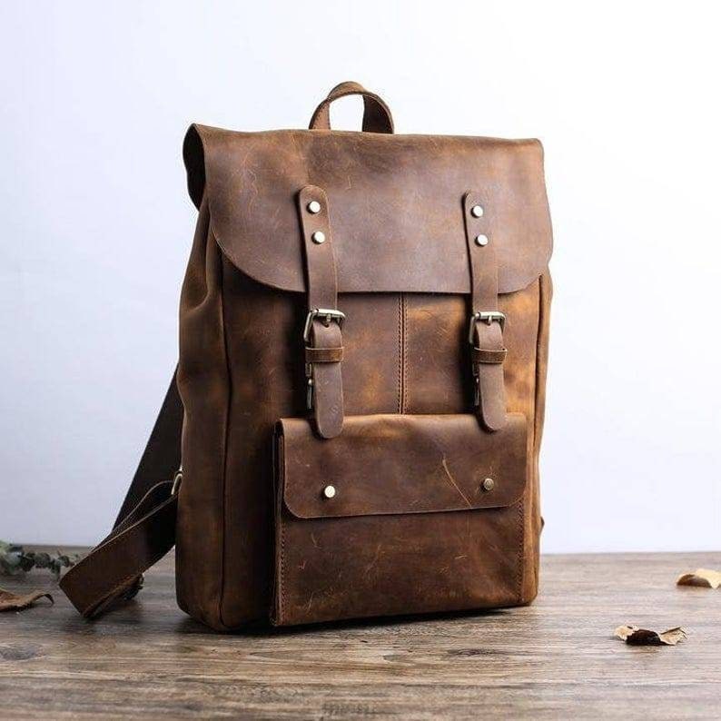 Personalized Leather Backpack, Brown Leather Backpack, Rucksack, Men Leather Backpack, Hipster Backpack  gifts for him, gifts for sons, boys 