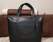 Extra Large Black Leather Tote Bag 20