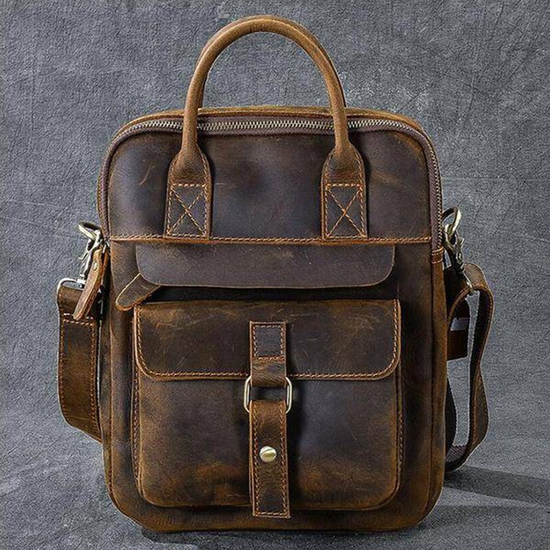 Leather 11 Inch Sturdy Leather Satchel iPad Messenger Bag for Men and ...