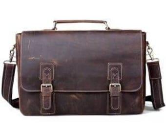 Geschenk Leder Messenger Laptoptasche für Männer Frauen, handgemachte Vintage Ledertasche, Laptoptasche, Lederarbeitstasche, Aktentasche